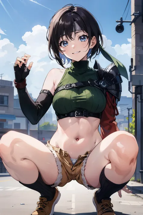masterpiece, best quality, integrated scenery, integrated background, extremely delicate and beautiful, meticulous details, good composition, , cute face, perfect face, perfect hands, best quality, 1teen_girl, armor, bangs,  yuffiekisaragi, Yuffie Kisaragi...