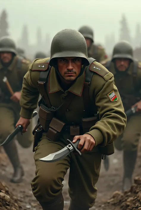 **Prompt:** Create a breathtaking hyperrealistic digital artwork that portrays a panoramic wide angle scene from World War I, emphasizing a group of Italian Arditi shock troops in action. Each soldier should be meticulously illustrated with finely detailed...