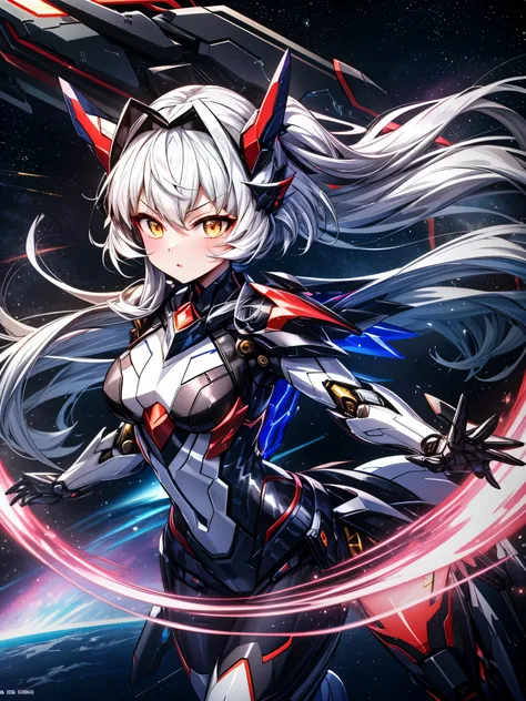 black_Mechanical Arm,
Prieros Face_v1,

chest,  long hair, 
1 girl, white_hair,full body, 

 Cute Glowing Fox Floating on a Nebula Background {x} , Energy sphere,  light particles,   Shining Stars,  fantasy,, (8k, Highest Quality, masterpiece:1.2), ultra h...