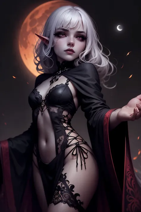 (Ultra-detailed face, Looking away, Gothic Illustration, Dark tone colors.), BREAK
(Lakeside at midnight with the black moon shining. Midnight. Fantastic. Mysterious. Elegant.), BREAK
(The dark elf astrologer turns her back, twists her body, and gracefu...