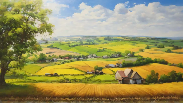 Oil painting of farmland