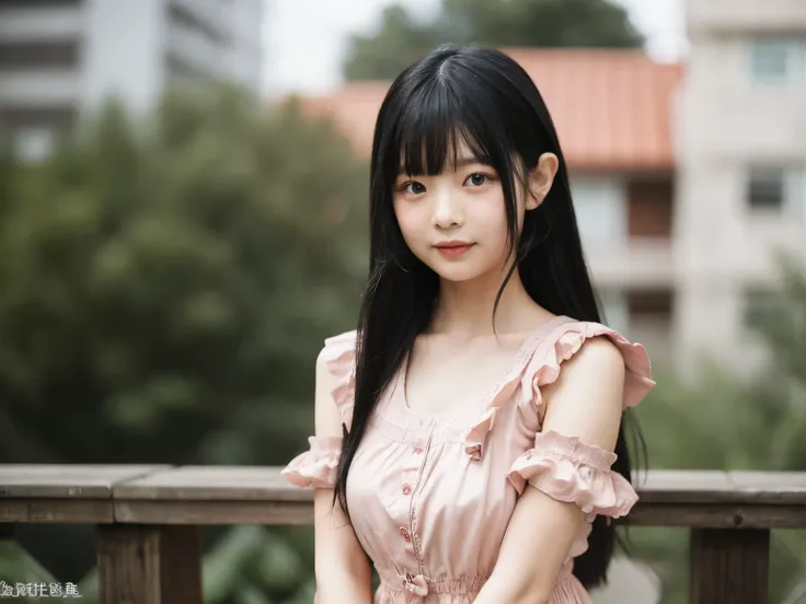 adorable by design, s, Japanese girl under the back, (summer dress with ruffles fluttering in the wind :1.4), Curly Hair, hair scrunchies under the arms, Twin Tails, (Suggestive:1.2), (smile:0.8), natural makeup, (very detailed eyes:1), (Highest...