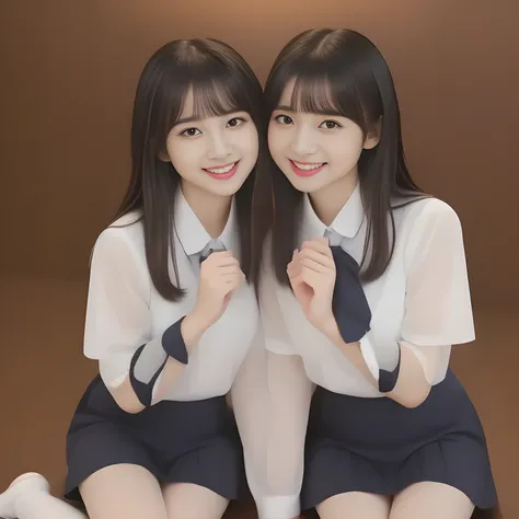 (masterpiece, best quality:1.2), High resolution, 1080P, 8K, 1girl, solo, (((Too beautiful Two zinomy noble lovely idols)) are seated on the viewer's leg and caressing the viewer together. Beautiful face looking down. All the girls are noble, neat, intelli...