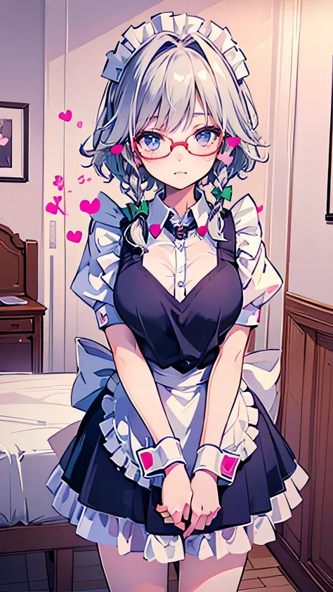 (real animation), (best quality,8k, oconnor ,masterpiece:1.2),Super Oconnor ,(realistic,photorealistic,photo-realistic:1.37), portrait, (Maid,Spouses,cute, The girl on the left has no breasts, white hair, short hair,Knitting Glassesed pigtails, white head...