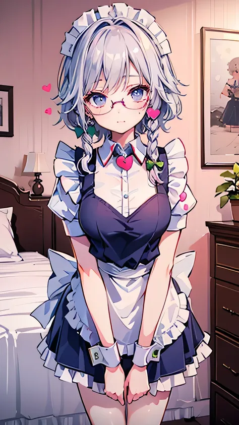 (real animation), (best quality,8k, oconnor ,masterpiece:1.2),Super Oconnor ,(realistic,photorealistic,photo-realistic:1.37), portrait, (Maid,Spouses,cute, The girl on the left has no breasts, white hair, short hair,Knitting Glassesed pigtails, white head...