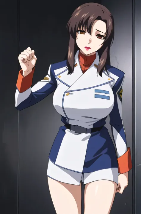 Please carefully draw her expression , underwear is visible , If you get attacked, your uniform will be torn ,40 years old , Please draw 5 fingers accurately , carefully depict faci...
