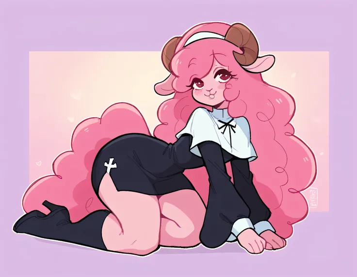 better quality, very detailed illustration , solo, ( Anthropomorphic furry sheep:1,7), ruffled voluminous bouncy hair , playful look, delgado, ideal body, thin waist , wide hips, simple drawing, Artifyber style , pastel flat colors , beautiful, cartoon ,so...