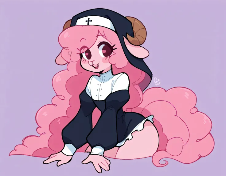 better quality, very detailed illustration , solo, ( Anthropomorphic furry sheep:1,7), ruffled voluminous bouncy hair , playful look, delgado, ideal body, thin waist , wide hips, simple drawing, Artifyber style , pastel flat colors , beautiful, cartoon ,so...