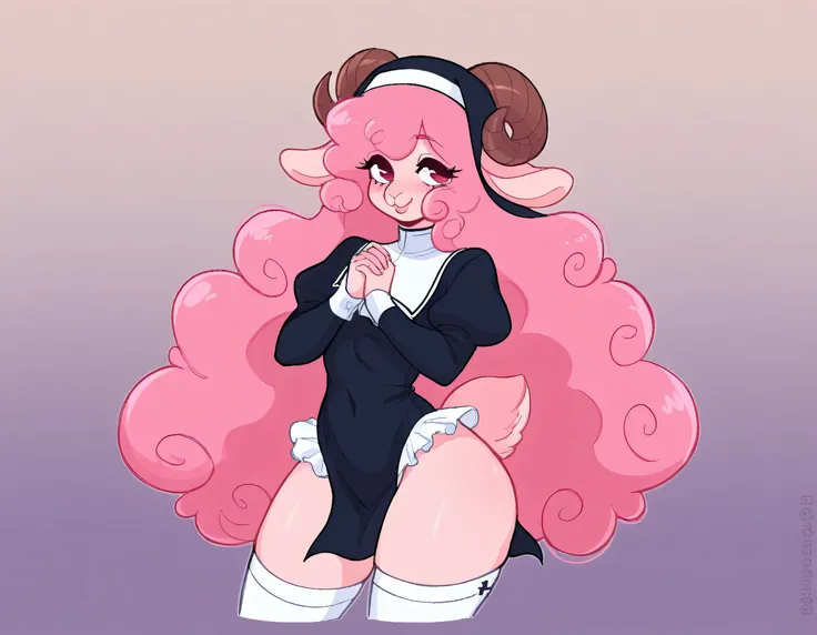 better quality, very detailed illustration , solo, ( Anthropomorphic furry sheep:1,7), ruffled voluminous bouncy hair , playful look, delgado, ideal body, thin waist , wide hips, simple drawing, Artifyber style , pastel flat colors , beautiful, cartoon ,so...