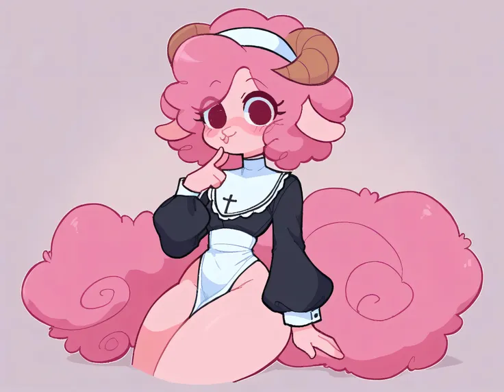 better quality, very detailed illustration , solo, ( Anthropomorphic furry sheep:1,7), ruffled voluminous bouncy hair , playful look, delgado, ideal body, thin waist , wide hips, simple drawing, Artifyber style , pastel flat colors , beautiful, cartoon ,so...