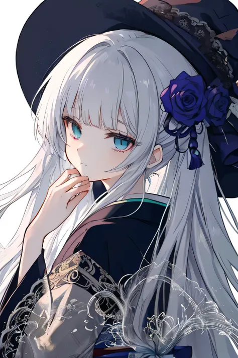 best quality, ultra-detailed, anime-style illustration, clean line art, soft shading, simple background, minimalistic details,
solo, 1 young woman, 25 years old, with long, silky violet hair, styled in a **perfectly defined hime cut**,
sharp, straight...