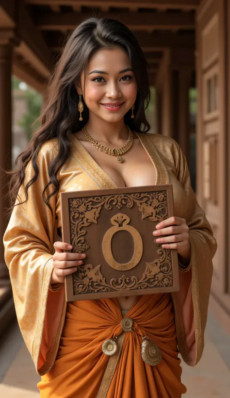 **Prompt:** Step back into the enchanting world of the Mahabharata, and discover an ancient Indian female model who embodies the essence of a bygone era. Set the scene in an elaborate, age-old numerical number zero temple, where the soft whispers of histor...