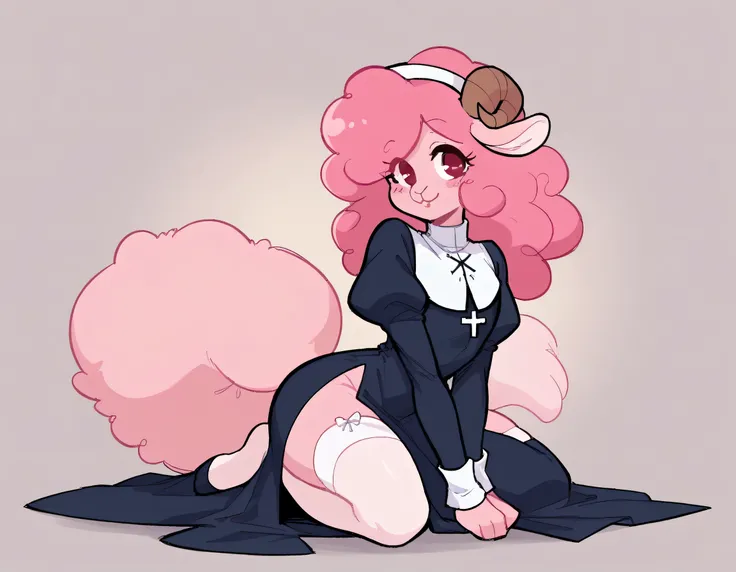 better quality, very detailed illustration , solo, ( Anthropomorphic furry sheep:1,7), ruffled voluminous bouncy hair , playful look, delgado, ideal body, thin waist , wide hips, simple drawing, Artifyber style , pastel flat colors , beautiful, cartoon ,so...