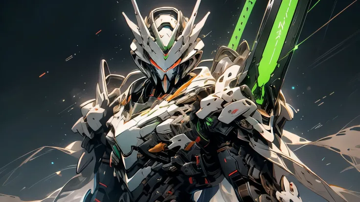 Gundam、 slender silhouette 、 slender、 back curve at the top 、 curved armor 、 The armored flap looks like a cloak、 The body color is black、 big sword 、海賊のGundam、