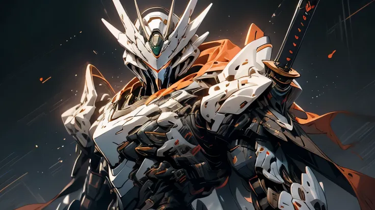 Gundam、 slender silhouette 、 slender、 back curve at the top 、 curved armor 、 The armored flap looks like a cloak、 The body color is black、 big sword 、海賊のGundam、