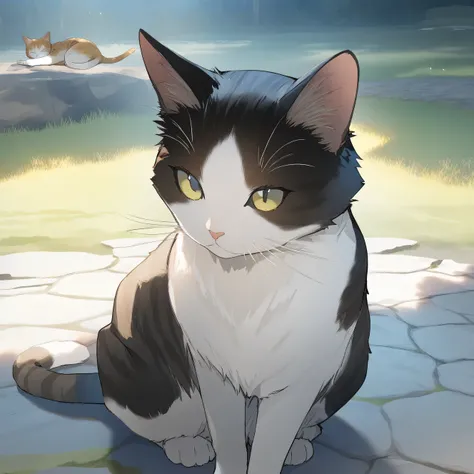 animal, cat, focus cat, outdoors, game CG, fantasy, japan, break,(artist:akinashi_yuu),artist:fujiyama,artist:artist:yuugen,break,break,(masterpiece), (best quality), (ultra-detailed),(Detailed Lighting), very aesthetic, newest,