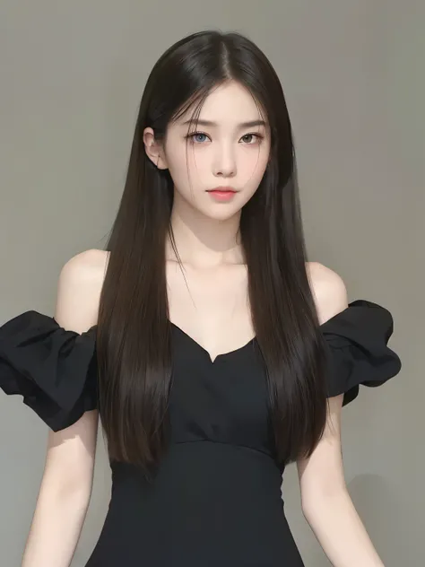 A girl taking pictures,facing the camera,black long straight hair,Long straight hair hairstyle,,long flowing hair,photorealism,masterpiece,best quality,high quality,fine details,clear focus,4 k, 1girl , 1 girl,Beautiful Face, Face, Divine goddess, ultra hi...