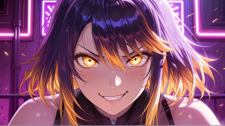 "A highly detailed and vibrant anime-style female character designed for a high-click-through-rate YouTube thumbnail. She has striking, expressive eyes, a confident smirk, and a dynamic pose that captures attention instantly. Her hair flows dramatically, w...