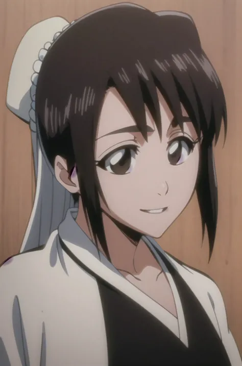 masterpiece, top quality ,
1 girl from the side , romantic love , black hair, single , ponytail, Vancouver, brown eyes,
Hair bangs,
kimono, white sleeveless coat ,Captain's coat without white sleeves, black kimono ,
smile, alone, I'm looking ...