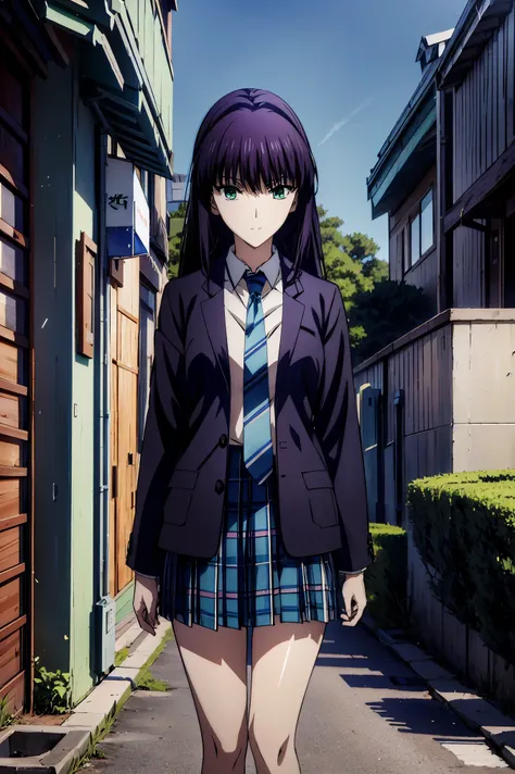 girl wearing blazer uniform,宝石のような瞳, 超 high resolution, ((( green eyes))),赤 purple hair, beautifulアニメ高校の女の子,( masterpiece:1.2, 最 high quality DVD ), ( exists, photo exists:1.4), beautifulイラスト, ( natural light , Movie Screenplay ), nsfw, watch viewers , CO...