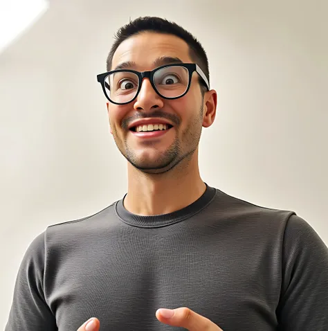 give me a funny face on portrait drawing, character is male wearing glasses