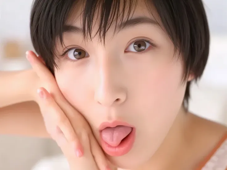 ((++stick out your tongue))((++Lick your finger with the tip of your tongue)) fine eyebrows stretch out your tongue ((++I'll show you your tongue)) one girl high resolution, masterpiece, anatomically accurate, High detail, beautiful Japanese、++stick out yo...