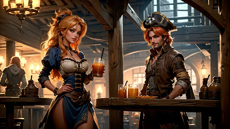 ((tavern and brothel filled with men)), ((1 redheaded tavern wench serving drinks to old pirates)), ((messy hair, orange hair)), ((1 serving girl)), ((solo girl)), ((ager)), ((loli)), ((littlegirl)), ((Smiling)), ((little)), ((dark tan skin)), ((cute girl...