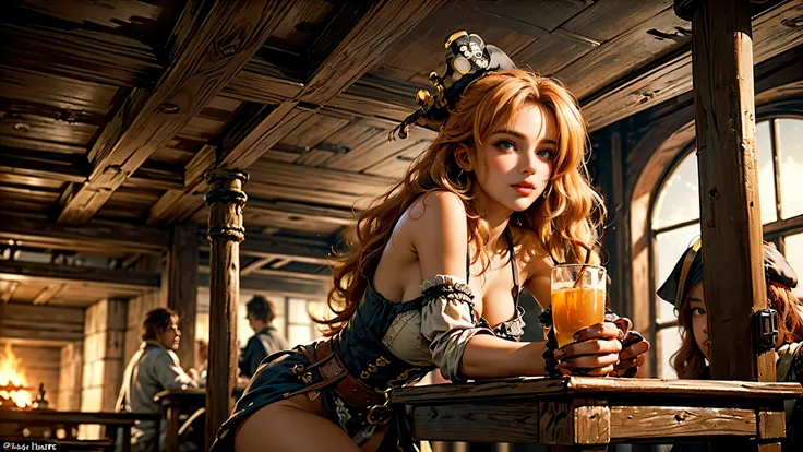 ((tavern and brothel filled with men)), ((1 redheaded tavern wench serving drinks to old pirates)), ((messy hair, orange hair)), ((1 serving girl)), ((solo girl)), ((ager)), ((loli)), ((littlegirl)), ((Smiling)), ((little)), ((dark tan skin)), ((cute girl...