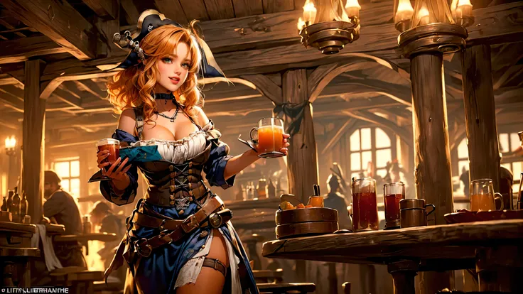((tavern and brothel filled with men)), ((1 redheaded tavern wench serving drinks to old pirates)), ((messy hair, orange hair)), ((1 serving girl)), ((solo girl)), ((ager)), ((loli)), ((littlegirl)), ((Smiling)), ((little)), ((dark tan skin)), ((cute girl...