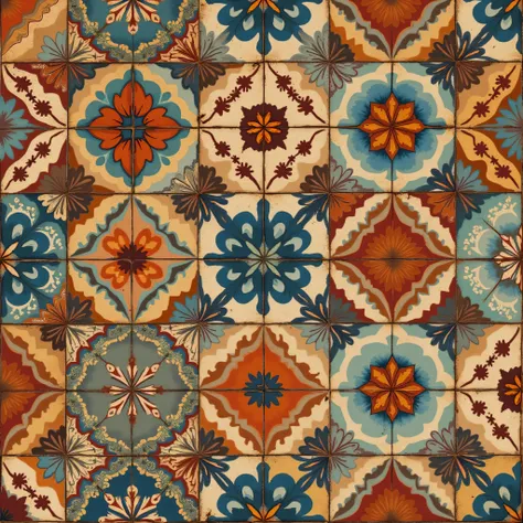 Seamless vintage patchwork with an effect of attrition. Azulejo tile. Vintage grunge fabric decor. Seamless colorful rug. Original traditional batik indonesian. Vector illustration