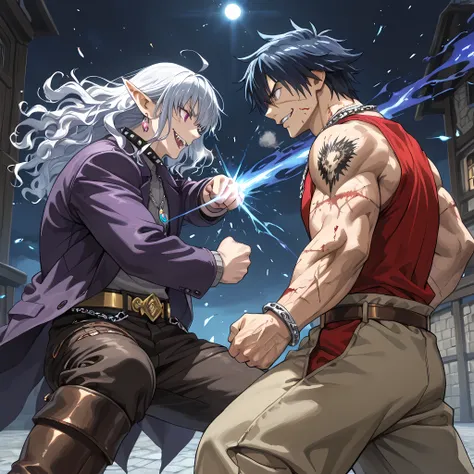 ((Ano Danchi no Tsuma-tachi wa... The anime style of animation:1.4)), {man1}:(man1 similar to Keisuke Baji, human ears, thirty-two year old man, wavy hair, strong-bodied man, developed physique:1.2, muscular body:1.2, purple jacket, gray turtleneck underne...