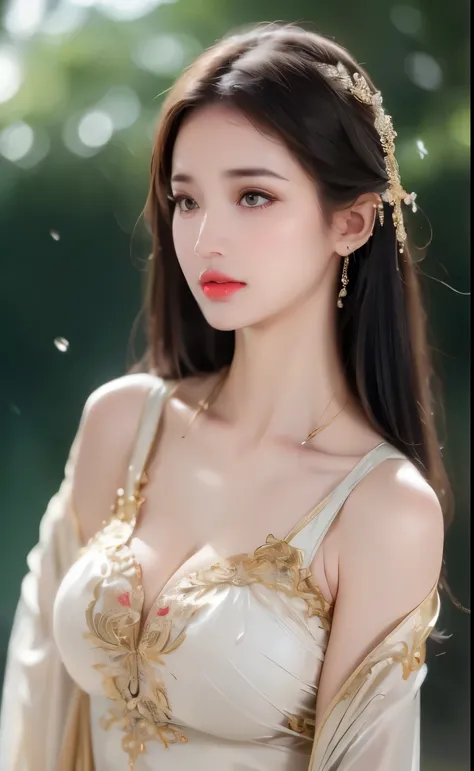 ((Best Quality, 8k, Masterpiece: 1.3)), Focus: 1.2, Perfect Body Beauty: 1.4, Buttocks: 1.2, ((Layered Haircut)), (Wet Clothes: 1.1), (Rain, Street:1.3), (Breasts: 1.2), (Hanfu: 1.2), Bare Shoulders, Bare Legs, Highly Detailed Face and Skin Texture, Fine E...