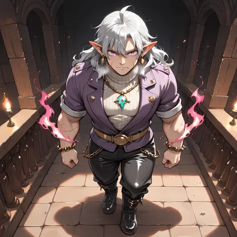 ((Ano Danchi no Tsuma-tachi wa... The style of animated anime:1.4)), {man1}:(man1 similar to Keisuke Baji, human ears, wavy hair, mature looking man, strong-bodied man, developed physique, muscular body, purple jacket, gray turtleneck underneath the jacket...