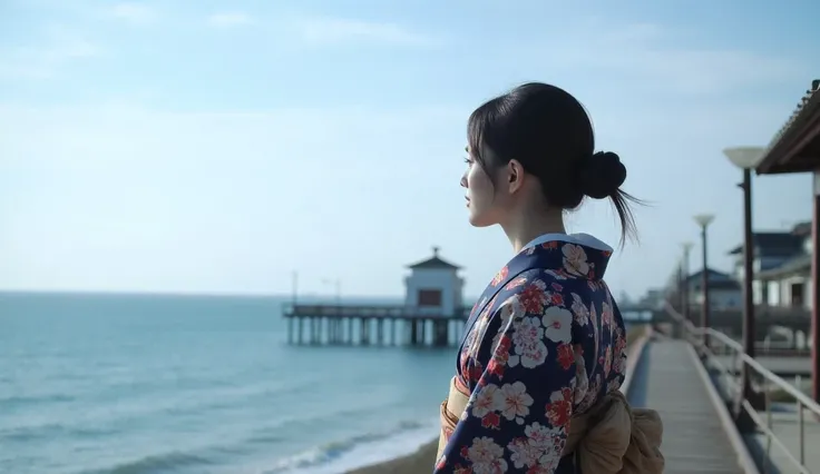 A Japanese woman in her 40s standing at the port