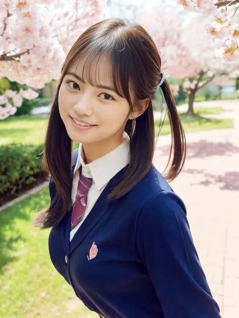 (((School yard 1 .0)))(((scenery with cherry blossoms in the background 1.0)))(((cherry blossoms in full bloom 1.0)))(((Cherry Blossom Fubuki 1.0)))、(((Portrait of a lesbian couple )))、(((best image quality、highest resolution、greatest masterpiece、8k)))、(((...