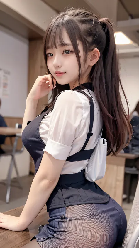 ((Dable Top)), (((Beautiful breasts on the tabletop, Breast bag, breasts on table))), (Baby Face, Young Face, HIGH SCHOOL GIRLS)、(Sleeveless Elegant Outfit、Pencil Skirt), black hair, (Beautiful Girl Sitting In A Stylish Coffee Shop)、((slender body line)), ...