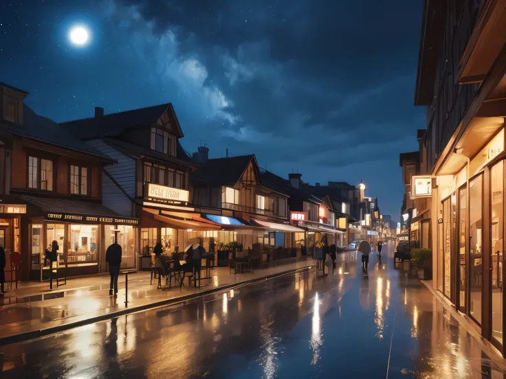 Night Town、Western、it's raining、illustration style、stylish、