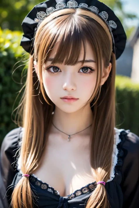 masterpiece, best quality, finely detail, hight resolution, Beautiful detailed eyes, Natural Lip, girl, an exquisitely detailed and beautiful face and eyes and skin, raw photo, young face, cute, slender body, parted bangs, high school student, castle, twin...