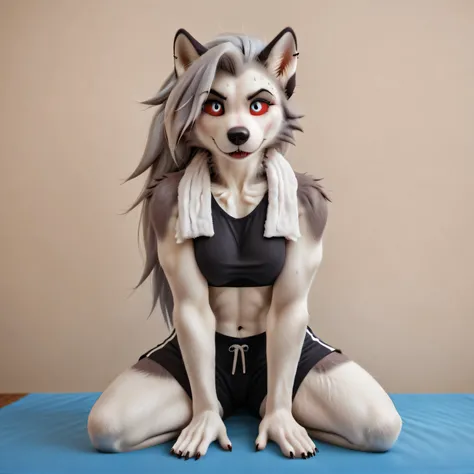 (zPDXL2), (PonyXLV6_Scores), source_furry, Expressiveh, full body shot,
Furry, female, Loona, athletic body, relief press, Sports top, sports shorts, towel around neck, sweaty, wipes sweat from forehead,