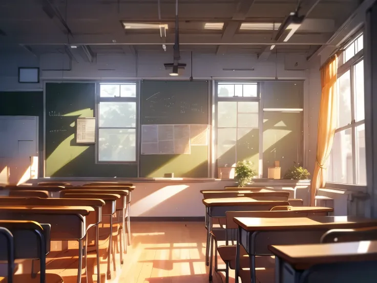classrooms under lights. Immersive photography creates a pleasant atmosphere in school classrooms., natural lighting, highlighting the intricate details of the space. The scene is carefully designed with high resolution, view different sides of the classro...