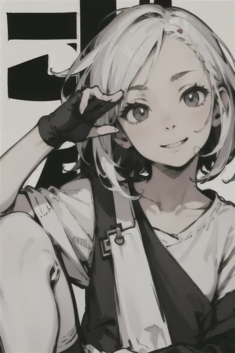 (High resolution), (Ultra delicate), (clear), Realistic,white hair girl.(Black knee-high socks with white lines),face,Skin realism、High jumps、かわいい笑face、hilarious pose