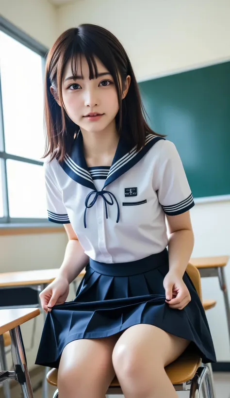 (8k, ultra-high resolution, highest quality, masterpiece:1.2), Masterpiece, best quality, illustration, ultra detailed, finely detailed, high resolution, 8k wallpaper, perfect dynamic composition, beautifully detailed eyes, (((She lifted her skirt with bot...