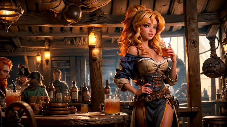 ((tavern and brothel filled with men)), ((1 redheaded tavern wench serving drinks to old pirates)), ((messy hair, orange hair)), ((1 serving girl)), ((solo girl)), ((ager)), ((loli)), ((littlegirl)), ((Smiling)), ((little)), ((dark tan skin)), ((cute girl...