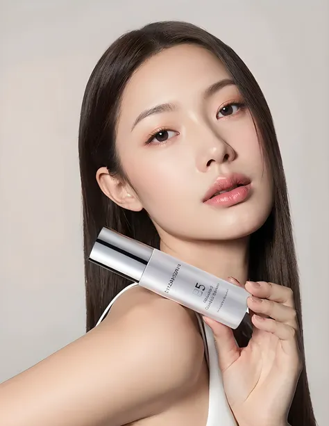 (((masterpiece))), (((best quality: 1.4))), ((super detailed: 1.4)),  

An arafed woman holding a bottle of liquid in her hand, photoshoot for skincare brand, popular south korean makeup, with shiny skin, popular korean makeup, smooth porcelain skin, shiny...