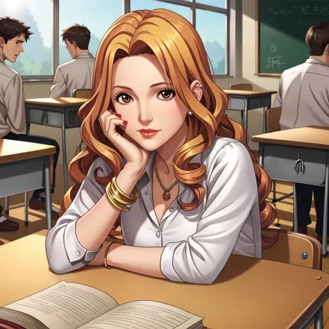 (score_9,score_8_up,score_7_up),(anime:1.2), viewer, ( Contrast Color , bright color:1.1), 1 girl, multiple boys sniffing each other,(work_Midorikawa:1.2) ,gal, Gold, long hair,Curly hair  are small,model figure,tall,mature,shirt,Blunt Bang,  silver bangle...