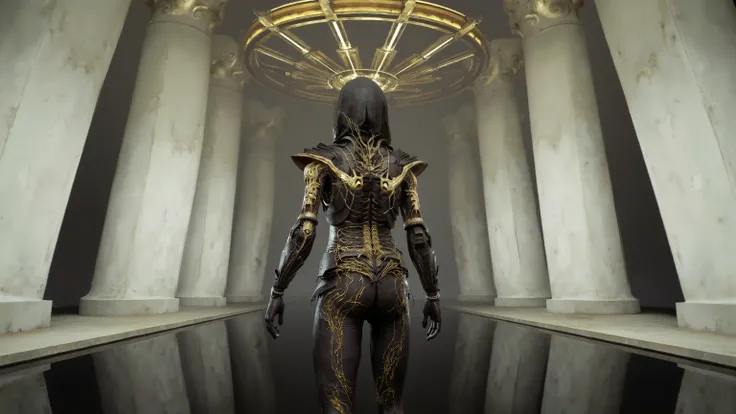 sexy mechanical girl,(( Ultra Realistic Details )),portrait,Global Illumination,shadows,Octane Rendering, 8,000,super clear,Metal, complicated, decorative details ,has a golden circuit texture on her body, cool tones,Egyptian details ,highly complicated d...