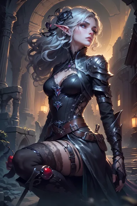 (Ultra-detailed face, Looking away, Gothic Illustration, Dark tone colors. She has five fingers on her hands and five toes on her feet.), BREAK
(Ancient ruins. Gothic ruins. Dimly lit space. Fantastic. Mysterious. A dangerous trap. Contrasts of light and...