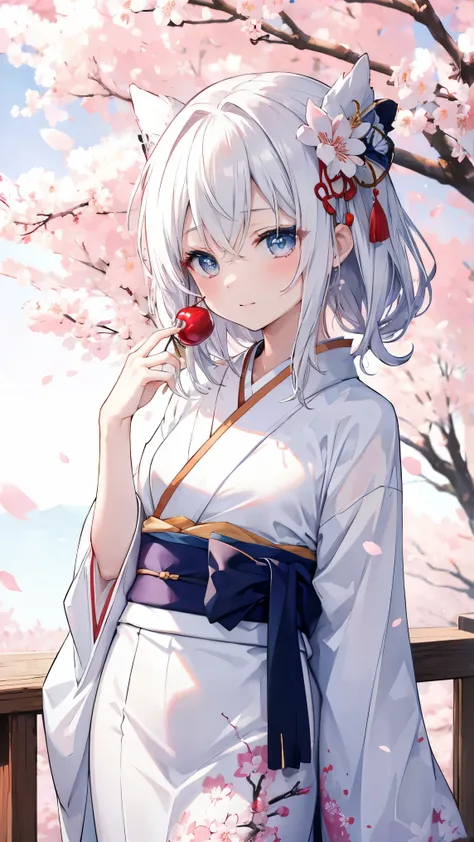 best quality、、(Whitening skin,)、(, kimono,,,,),cherry blossoms,,,,toned body,