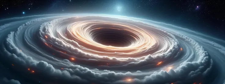  realistic shot , haute qualité photo,  starry background , creation of a vortex that sucks in clouds of matter 