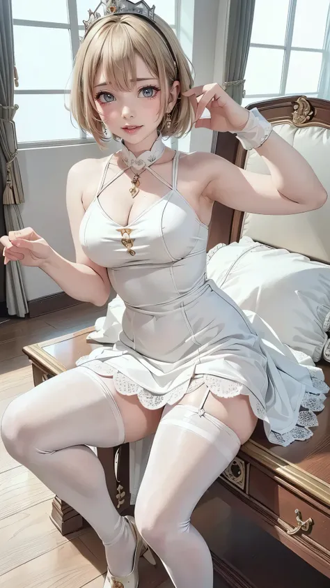 (The highest image quality, master piece:1.2), (Ultra Definition Illustration), (very cute  princess:1.3　15yo),1 girl:1.2), Solo ,(condescending look:1.3), sleeveless, showing armpits, (gorgeous queen dress:1.3), Full body, Round baby facng Glasses, Blonde...